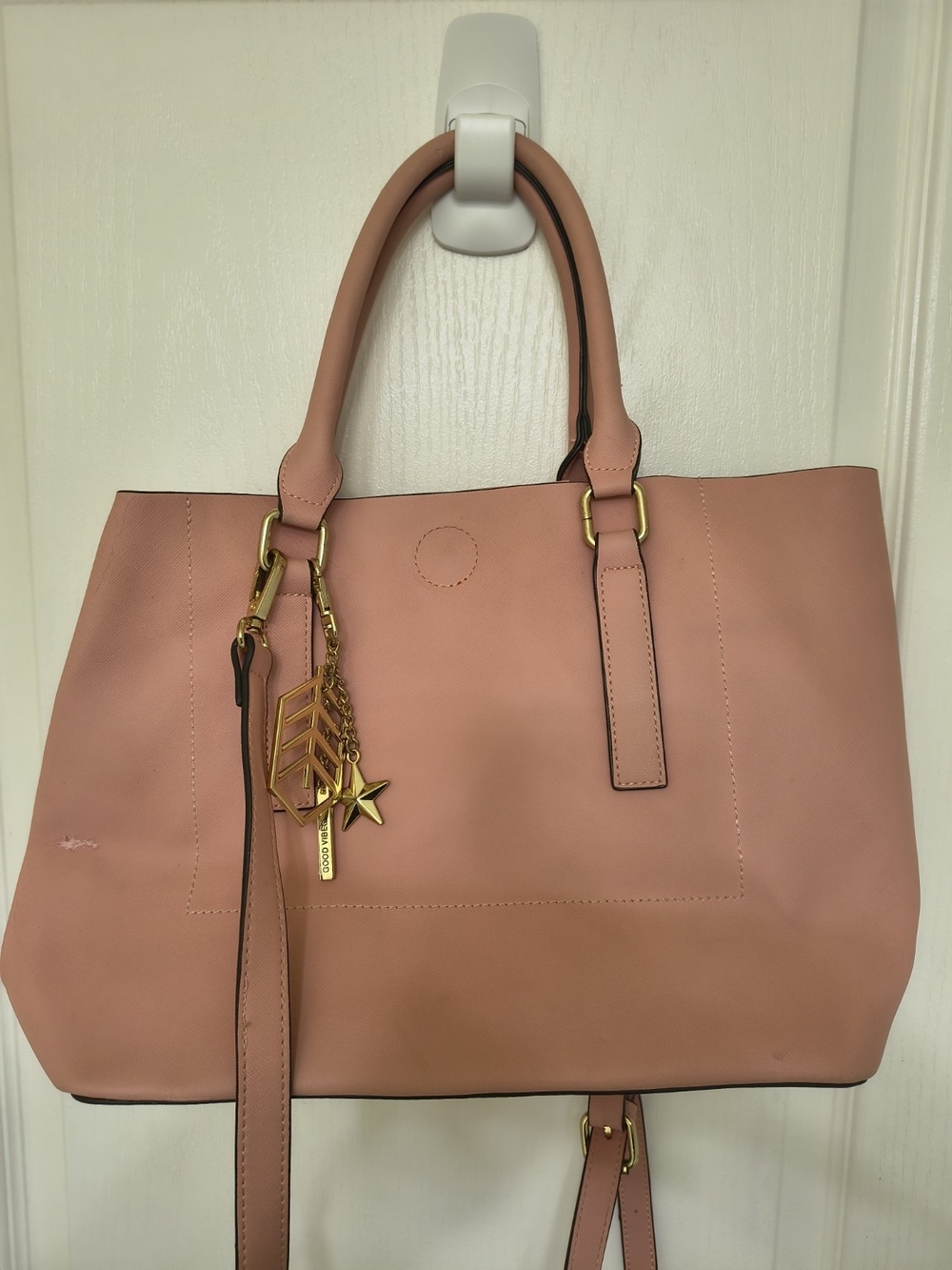 Women's Pink Tote Handbag with Gold Charm